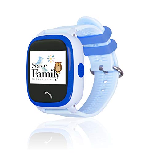 Reloj con GPS para niños SaveFamily Modelo Completo Azul, smartwatch con Boton SOS, Permite Llamadas y Mensajes. Resistente al Agua Ip67. (Azul)