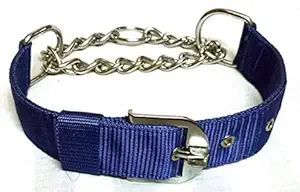 RvPaws Adjustable Dogs Nylon Half Chain Collar and Stainless Steel Half Choker for All Breed Dogs and Puppies, Blue - Medium-1 inches