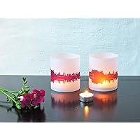 SALZBURG Skyline Stadt Windlicht, Tischlicht personalisierbar, 2er Set Lichthülle Teelicht Tischdekoration in greige & pflaume, Geschenkidee Mitbringsel von 44spaces