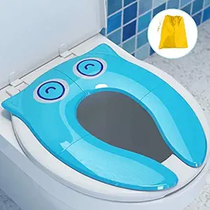 ENER Owl Shape Foldable Potty Training Travel Friendly Portable Toilet Seat with Anti-Slip Lock and Non-Slip Padding Toilet Seat for 1-7 Year Kids(Blue)