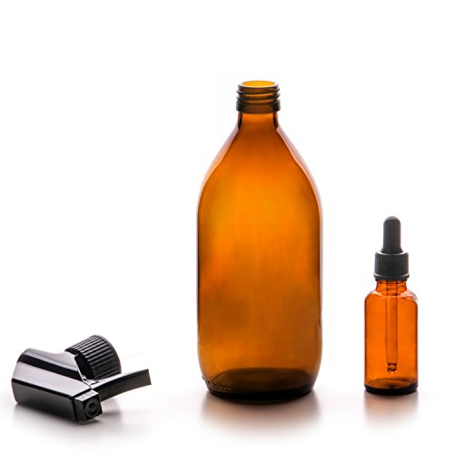 Premium Qualität Bernstein Glas Spray Flasche 500 ml + Dropper Flasche 30 ml (2 Pcs Set). Wiederverwendbar Flaschen für ätherische Öle, Bio Beauty & Haut Pflege, Aromatherapie, Aufbewahrung, Zerstäuberfunktion Pflanzen & Blumen, von nutra4radiance - 2