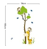 ufengke® Grünen Baum Niedlichen Affen Giraffe Vögel Messlatten Wandsticker, Kinderzimmer Babyzimmer Entfernbare Wandtattoos Wandbilder - 3