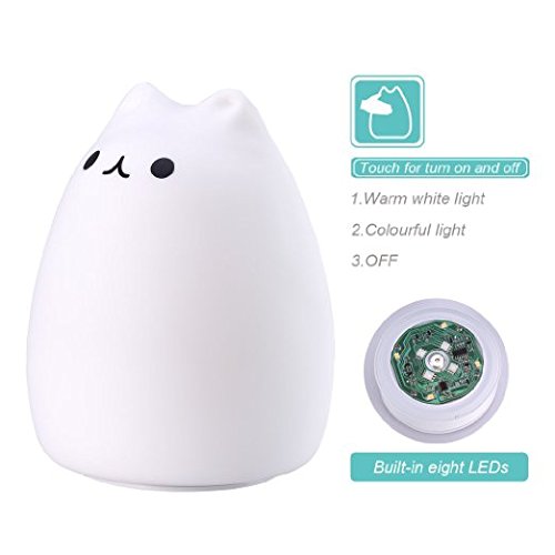 LED Kind Nachtlicht Katze Silikon 7 Farben Sensitive Berührungssteuerung für Baby Schlafzimmer - 6