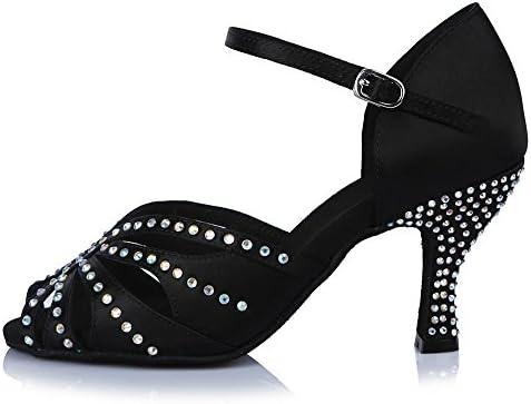 YFF Women Latin Tango Ballroom Dance Shoe Heeled Sandal Female Samba Tango Party Dance shoes ,Black 65mm,5.5