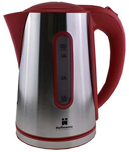 Edelstahl Design Wasserkocher 1,7 Liter | mit Sicherheitsschlussdeckel | 1850-2200 Watt Rot