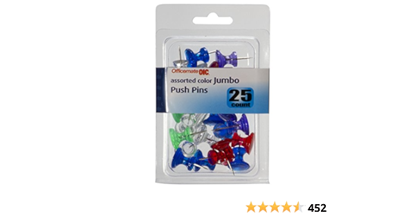 Officemate Oic Jumbo Push Pins Assorted Colors 25 Pack Amazon In Office Products