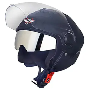 Steelbird SBA-3 7Wings Open Face Helmet with Chrome Silver Sun Shield, ISI Certified Helmet (Large 600 MM, Matt Black)