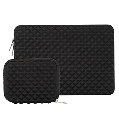 MOSISO Universal wasserresistente and stoßfest Lycra Laptop Schutzhülle mit Rautenmuster / Diamant-Muster Schaumpolsterung für 11-11,6 Zoll MacBook Air, Ultrabook Netbook Tablette mit einem kleinen Fall, Schwarz