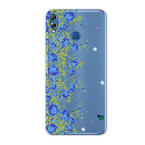 Preisvergleich Produktbild Homikon Silikon Hülle Karikatur TPU Tasche Handyhülle Transparente Durchsichtig Kirstall Clear Ultra Dünn Schutzhülle Stoßdämpfend Soft Case Cover Kompatibel mit Huawei Honor 8X Max - Blaue Blume