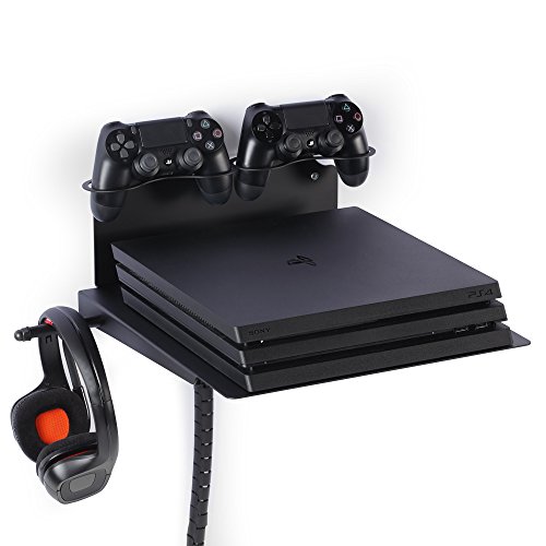 Borangame Wandhalterung, Spielkonsolentisch für PS4 (1/Slim/Pro), Xbox (One/S One/360), horizontale Befestigung, leiser Ventilator, inkl. Controllerhalterung und Headset-Halterung