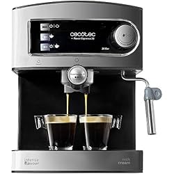 Cecotec Machine à café Expresso Power Espresso 20. 20 bars de Pression , Réservoir d'1.5 L, Bras Double Sortie, Buse vapeur, Plateau Réchauffe-tasses, Finitions en Acier Inoxydable, 850 W.