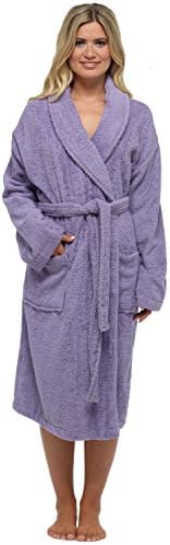 Ladies Womens Towel Dressing Gown Robe 100% Cotton Hotel Spa Towelling Terry Pink Lilac White
