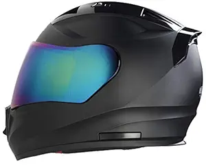 Steelbird SA-1 7Wings Aeronautics Full Face Helmet in Matt Finish (Large 600 MM, Matt Midnight Black Helmet Fitted with Clear Visor and Extra Chrome Rainbow Visor)