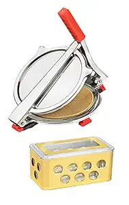 Vessel Crew Combo of Stainless Steel Puri/Roti Maker Press and Plastic Butter Pot