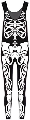 Fusion BeBe Ladies Sleeveless Bodycon Halloween Skeleton Skull Bone Print Women Jumpsuit Regular Plus Sizes (20/22, Black)