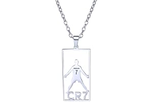 AITENME CR7 Kette Personalisiert Cristiano Ronaldo Anhänger Edelstahl Fußball Star Design Kettenanhänger Geschenk für Fußballfans Mädchen Jungen Fussballerin Silber