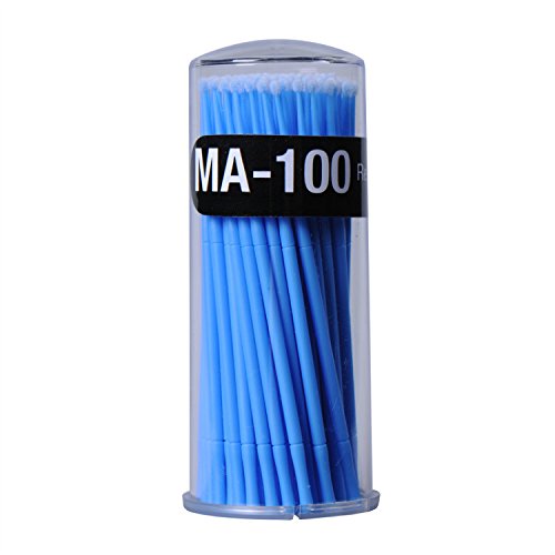 SmileyEU 100 PCS Eyelash Extension Swab Disposable Micro Brushes Applicators Mascara Remover Makeup Disposable Swab Blue