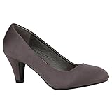  Klassische Damen Pumps Stilettos Abend Leder-Optik Glitzer Metallic Lack Schleifen Tanz Braut Schuhe 136152 Grau Velours 36 Flandell