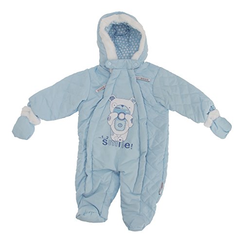 Baby Boys/Girls Teddy Bear Camera All In One Hooded Winter Snowsuit (Newborn) (Blue)