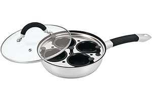 Royal Cuisine 20cm Stainless Steel Egg Poacher Pan with Lid Non-Stick 4 Cup Poached Egg Maker Induction Safe Egg Poaching Pan Durable Poached Egg Pan with Removable Egg Poachers
