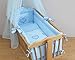 Baby All Round Crib Bumper 260cm Long Covers 4 Sides of Cradle 90x40cm Embroidery ("Heart" - Blue)