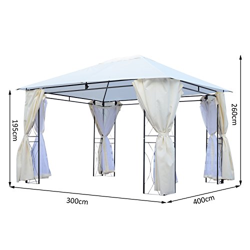 Outsunny® Pavillon Gartenpavillon Partyzelt Gartenzelt Festzelt mit Seitenteilen, Metall+Polyester+Moskitonetz, 3x4m - 3