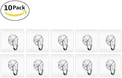 Wall Hook , Cofive 10 Pack Heavy Duty Adhesive Transparent Seamless Hooks With Solid Glue for Hat/Towel/Robe/Clothes/Loofah/keys ,No Scratch,Waterproof &amp; Oilproof ,Reusable Bathroom Kitchen Wall Hook &amp; Ceiling Hanger (6kg/13.3lb Max)
