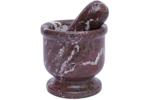 MARBLE HIVES Exquisite Marble Mortar and Pestle Set - Your Ultimate Kitchen Essential for Grinding Spices, Making Guacamole, Salsa, Pesto, and Crushing Pills (Oval Shape (2.5") (Red Ziarat, 2.5)