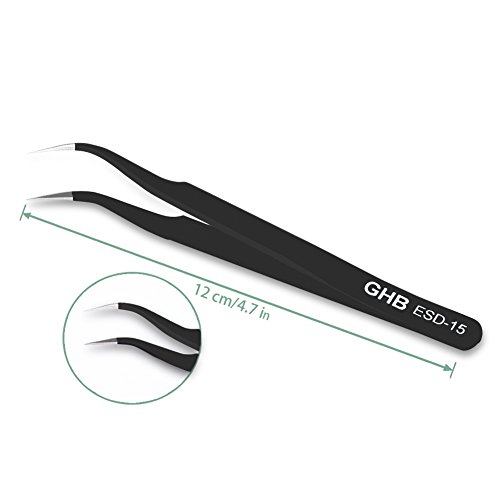 GHB 10Pcs Pinzetten ESD Anti Statik Edelstahl präzise Präzisions Reparatur Werkzeug Schwarz für Elektronik Schmuckherstellung Industrie Kosmetik - 5
