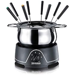 SEVERIN Fondue avec Caquelon Inox Amovible, 800 W env., Inclus : Couvercle Anti-Projections et 8 Fourchettes à Fondue, FO 2400