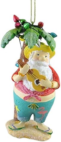 Tropical Beach Santa Palm Tree Christmas Ornament