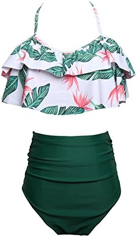 Anyu Women's High Waisted Bikinis Sets Printing Swimwear Sets Swimsuit Green L