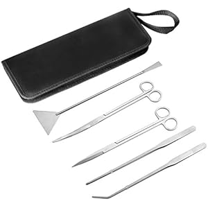 Aquarium Wasserpflanze Pinzette Schere Spatel Werkzeuge Set 5in1 Edelstahl mit Fall Fisch Starter Kits für Fisch Tank Pflanzen