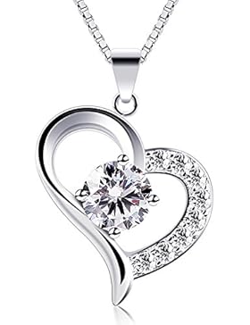B.Catcher Halskette Herz Damen Anhänger 925 Sterling Silber 5A Zirkonia Liebe Set Schmuck 45CM Kettenlänge Geschenk