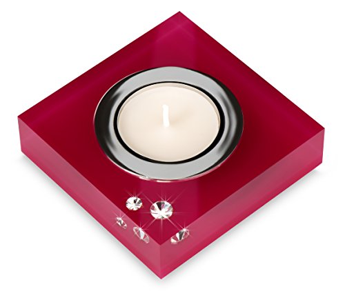 Moderner Teelichthalter Simply 2 mit SWAROVSKI ELEMENTS Kristallen - Tischdeko (fuchsia)