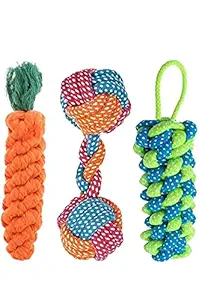 Doggos Tail Rope Toys for Dogs, Puppy Chew Teething Rope Toys Set of 3 Durable Cotton Dog Toys for Playing and Teeth Cleaning Training Toy 3 in Pack of 3 Toys (Color May Vary)