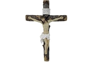 JRose Collections Jesus Crucifix Hanging Wall Cross – 24 cm | Detailed Resin Jesus Figure with INRI Inscription | Rustic Wood-Effect Religious Wall Decoration for Home, Church or Chapel