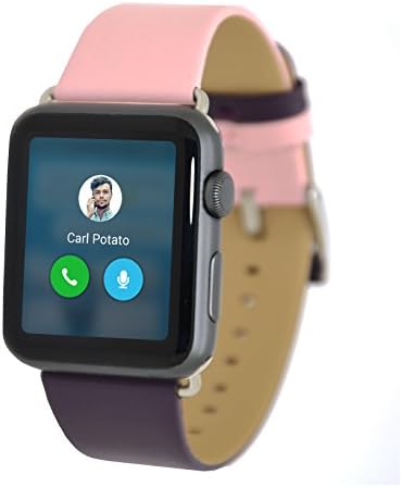 Apple Watch Strap,Apple Watch Band 38mm Series 1&amp;2&amp;3, MisVoice Double Colour Genuine Leather Strap Wrist Replacement with Metal Clasp for Apple iWatch &amp; Sport &amp; Hermès 38mm Gifts Packing Purple/Pink