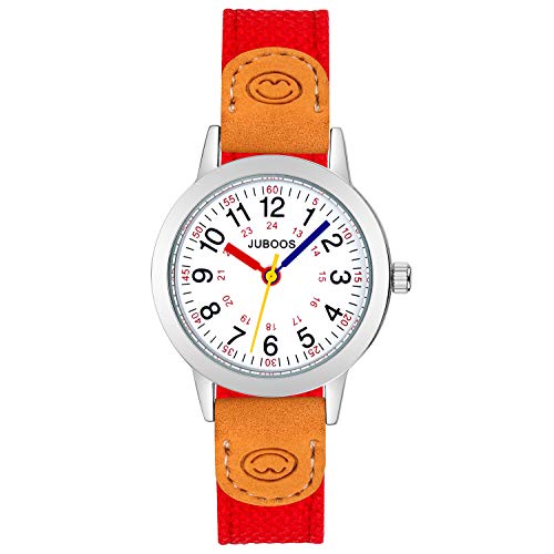 Juboos - Reloj analógico de Cuarzo para niños y niñas, con Reloj de Pulsera de Caucho, Resistente al Agua, para Deportes al Aire Libre, Color Rojo
