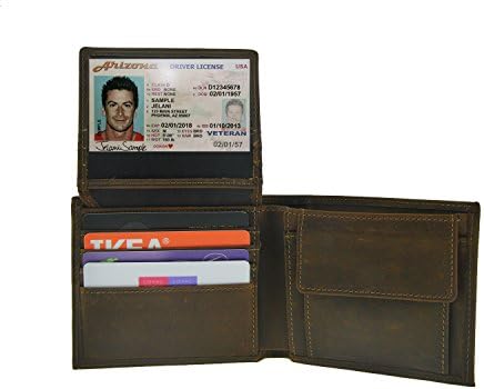 RFID Blocking Wallets for Men Handmade Genuine Leather Bifold Wallet with ID Window