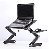 Kuty Table de Lit Pliable, Tablette Lit, Plateau Petit Dejeuner lit, Lapdesk，Support Ordinateur Portable Portable réglable ventilé, Support Pliable, Stand Réglable pour iPad/Notebook (Noir)