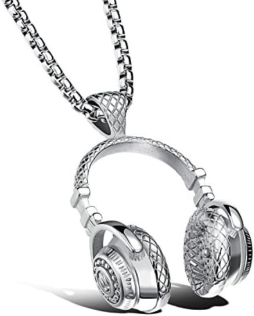 Men Novelty Generous Stainless Steel Music Headphones Pendant Belcher Chain Necklace