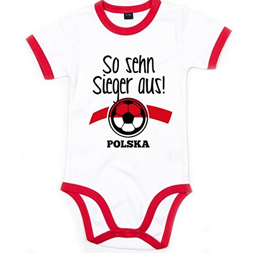 Mikalino Babybody So sehn Sieger aus Polska kurzarm ringer, Farbe:weiss;Grösse:6-12 Monate