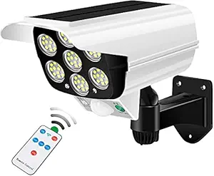 ZOQWEID 77 LED Solar Security PIR Motion Sensor Light with Remote Control, Dummy Surveillance CCTV Light, Roatable Angle Adjustable LED Wall Light, Outdoor Fake Camera with Light