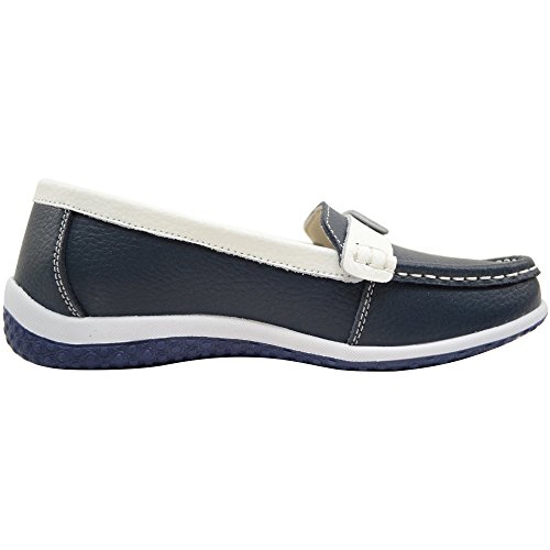 Ladies / Womens 100% Real Leather Slip On Summer / Holiday / Casual / Boat Shoes - Blueberry - UK 5