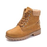  NEOKER Winterschuhe Damen Stiefeletten Winterstiefel Gefüttert Kurzschaft Stiefel Warm Ankle Combat Boots Khaki 36