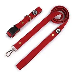 Dear Pet Classic Maroon Dog Collar & Leash Set for Small, Medium & Large Dogs -M