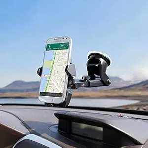 Kimloo--Universal Car Mobile Holder | Long Neck One Touch Car Mount 360� Rotation with Ultimate Reusable Suction Cup for Car Dashboard | Car Windshield | Desktop - Black