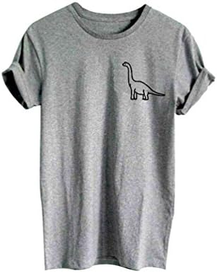 ZKOO Summer Loose T Shirts Women Dinosaur Pattern T-Shirt Round Neck Plain Short Sleeve Funny Tee Shirts Stylish Black