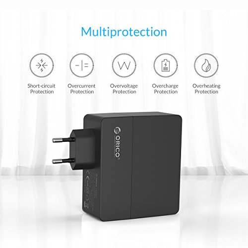 ORICO USB Ladegerät 4 Anschlüsse, 34W, Schnell Ladegeschindigkeit – für iPhone, iPad, Samsung Galaxy, HTC, Moto, LG, Android Smartphones und Tablets – Schwarz - 3